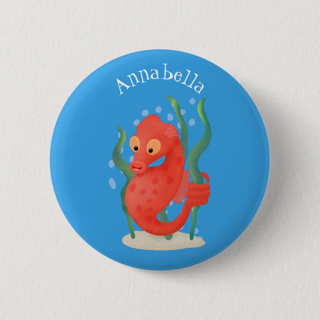 Cute pygmy seahorse cartoon button (Front)