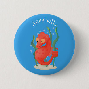 Cute pygmy seahorse cartoon button
