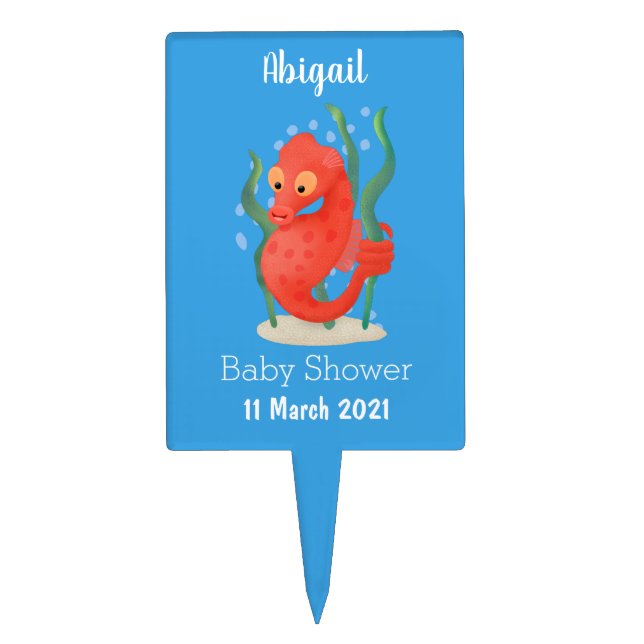 Cute pygmy seahorse cartoon cake topper (Front)