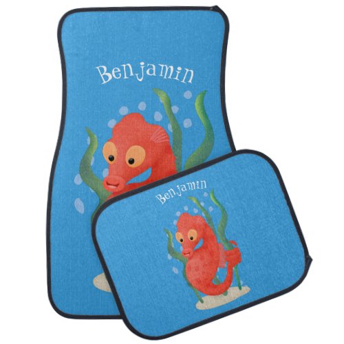 Cute pygmy seahorse cartoon  car floor mat