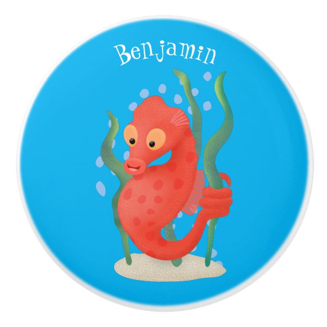 Cute pygmy seahorse cartoon ceramic knob (Front)