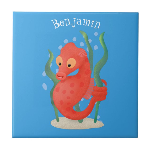 Cute pygmy seahorse cartoon ceramic tile (Front)