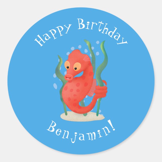 Cute pygmy seahorse cartoon classic round sticker (Front)