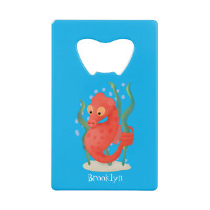 Cute pygmy seahorse cartoon credit card bottle opener