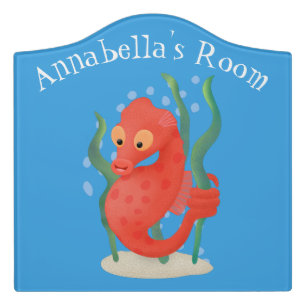Cute pygmy seahorse cartoon door sign