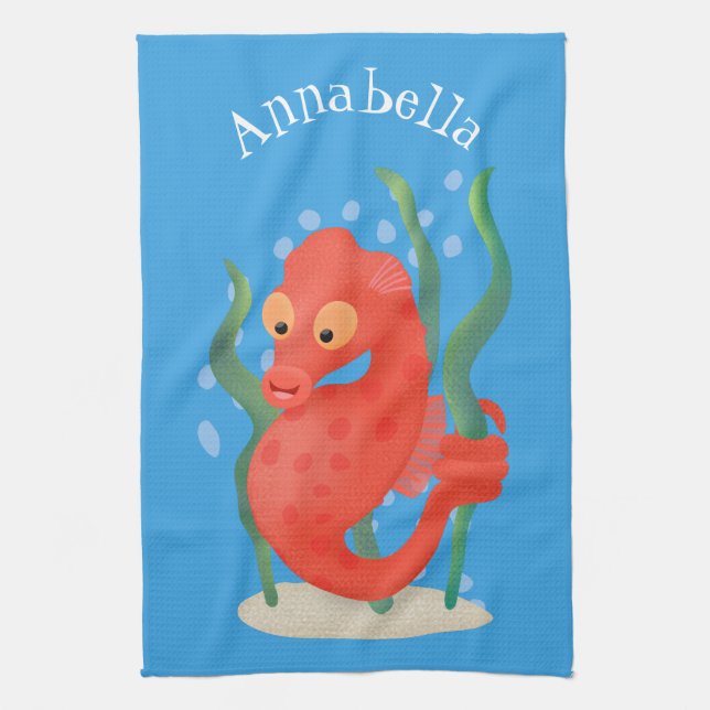 Cute pygmy seahorse cartoon kitchen towel (Vertical)