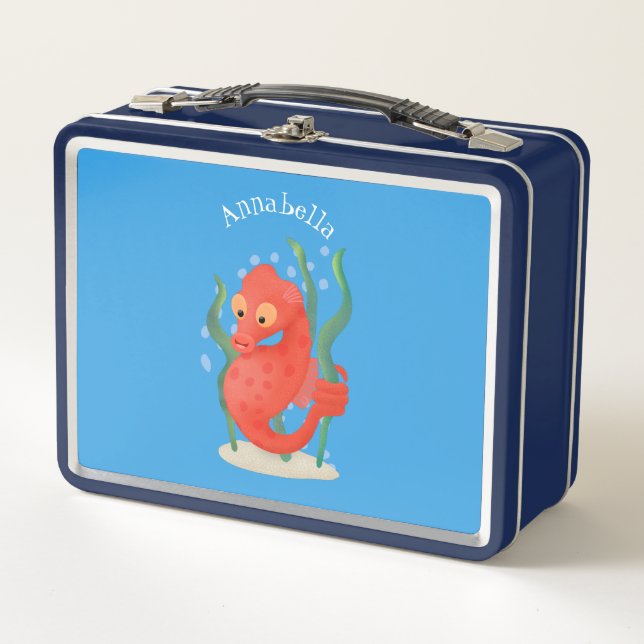Cute pygmy seahorse cartoon metal lunch box (Front)