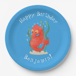 Cute pygmy seahorse cartoon paper plates