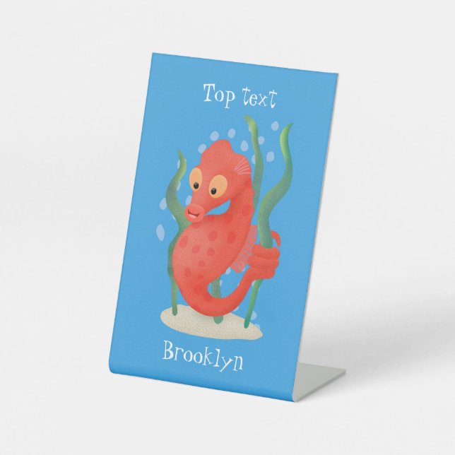 Cute pygmy seahorse cartoon pedestal sign (Front)