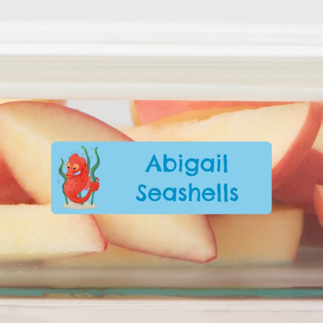 Cute pygmy seahorse cartoon personalized labels (Affixed)