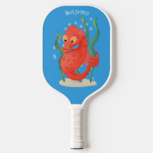 Cute pygmy seahorse cartoon pickleball paddle