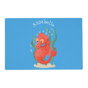 Cute pygmy seahorse cartoon placemat