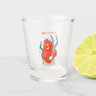 Cute pygmy seahorse cartoon  shot glass