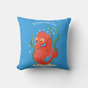Cute pygmy seahorse cartoon throw pillow