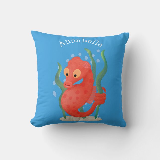 Cute pygmy seahorse cartoon throw pillow (Front)