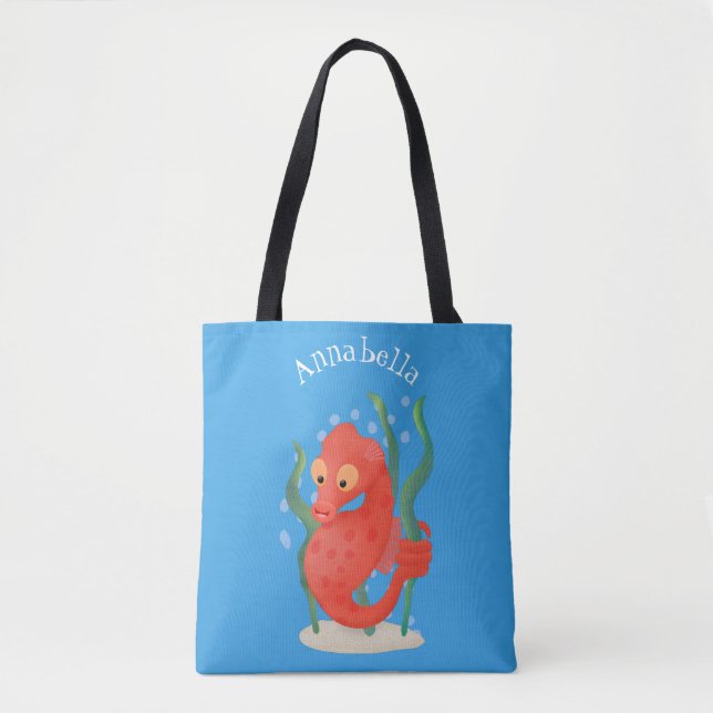 Cute pygmy seahorse cartoon tote bag (Front)