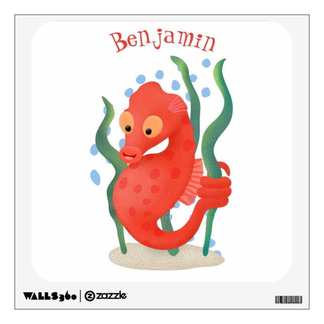 Cute pygmy seahorse cartoon  wall decal (Front)