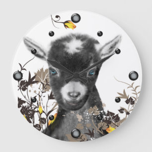 Cute Pygora  Goat Painting Floral  Wall Clock