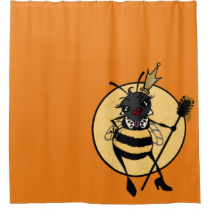CUTE QUEEN BEE GRAPHIC ILLUSTRATION SHOWER CURTAIN
