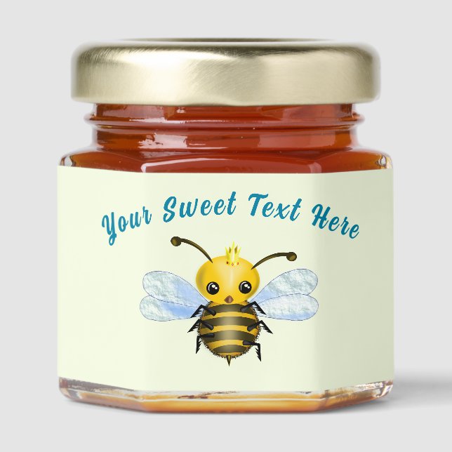 Cute Queen Bee Honey Jar Favors with Custom Text (Front)