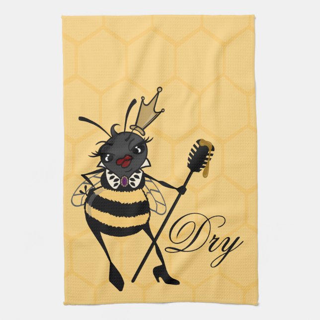 CUTE QUEEN BEE HONEYCOMB KITCHEN TOWEL (Vertical)