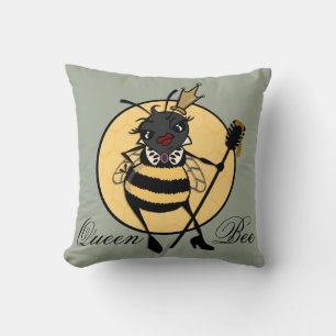 CUTE QUEEN BEE ILLUSTRATION SQUARE THROW PILLOW