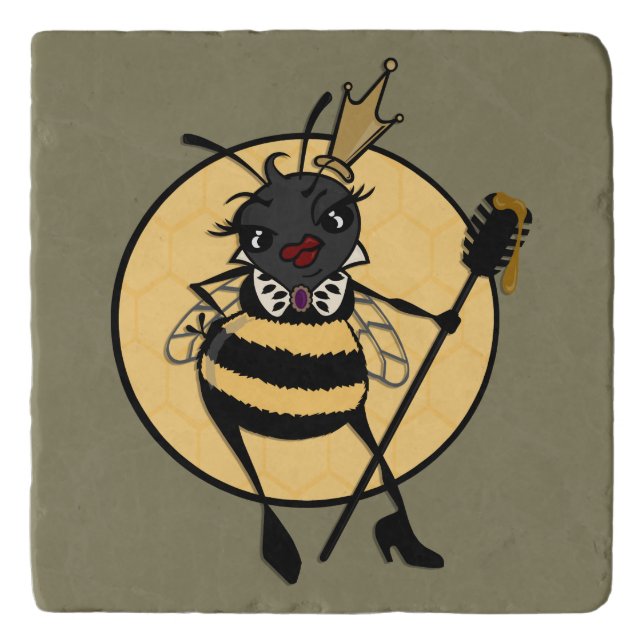 CUTE QUEEN BEE MARBLE STONE TRIVET (Front)