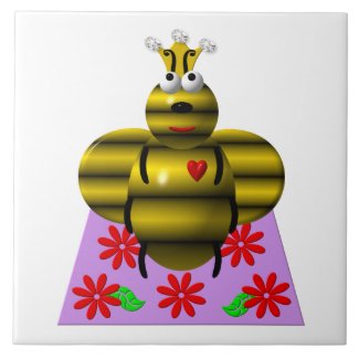 Cute queen bee on a quilt ceramic tile