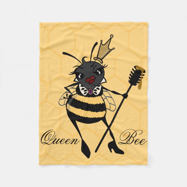 CUTE QUEEN BEE WITH HONEYCOMB FLEECE BLANKET (Front)