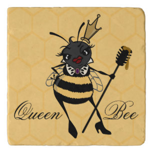 CUTE QUEEN BEE WITH HONEYCOMB MARBLE STONE TRIVET