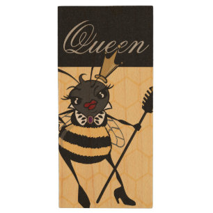 CUTE QUEEN BEE WOOD USB FLASH DRIVE