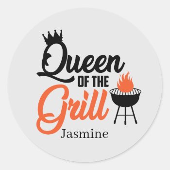 Cute Queen Grill Add Name Word Art  Classic Round Sticker by DoodlesGifts at Zazzle