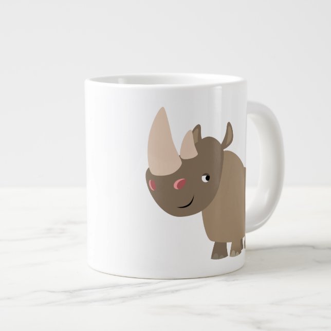 Cute Quiet Cartoon Rhino Large Coffee Mug (Front Right)