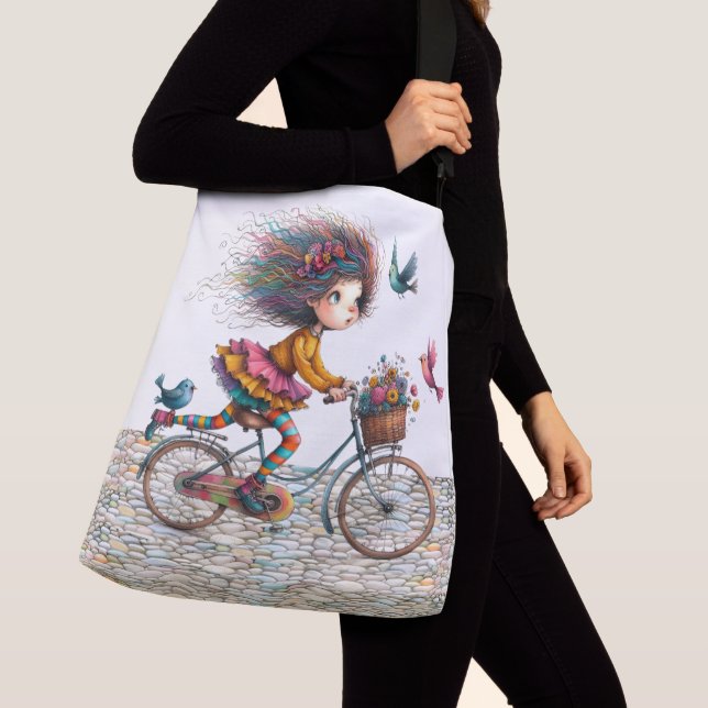 Cute Quirky Bicycle Girl - See Back - Tote (Close Up)