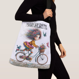 Cute Quirky Bicycle Girl - See Back - Tote