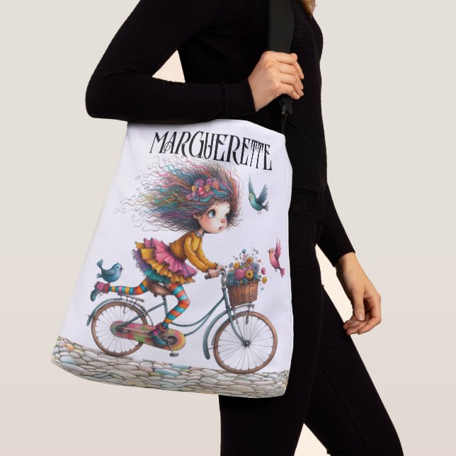 Cute Quirky Bicycle Girl - See Back - Tote (Close Up)