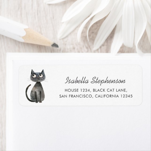 Cute Quirky Black Cat Return Address Label (Insitu)