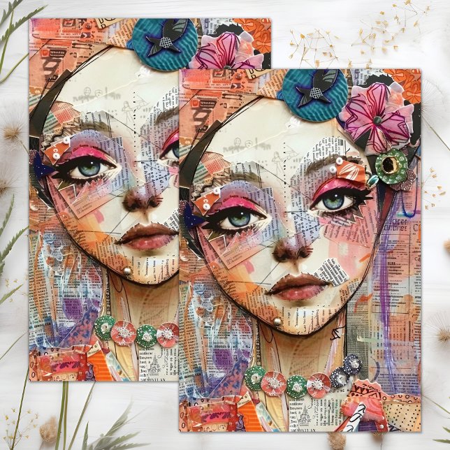 CUTE QUIRKY BOHO GIRL DECOUPAGE TISSUE PAPER (CUTE QUIRKY BOHO GIRL DECOUPAGE TISSUE PAPER)