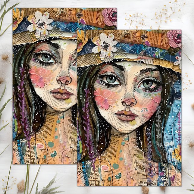 CUTE QUIRKY BOHO GIRL DECOUPAGE TISSUE PAPER (CUTE QUIRKY BOHO GIRL DECOUPAGE TISSUE PAPER)