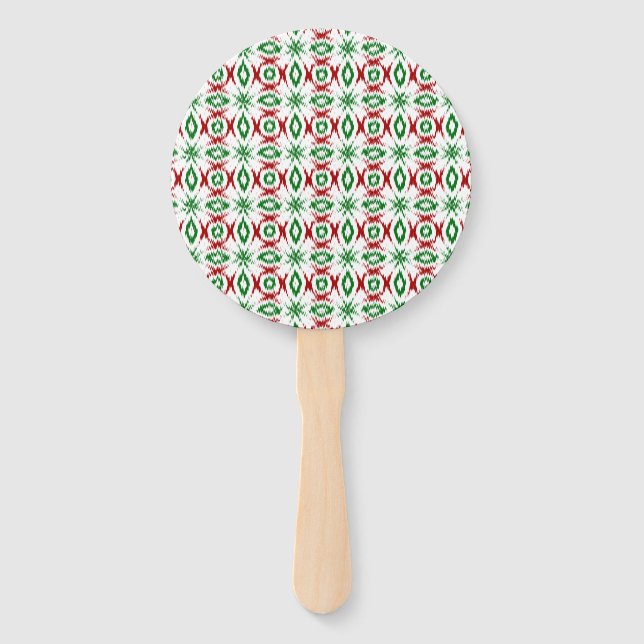 Cute Quirky Cabincore Minimalist Christmas Ikat Hand Fan (Front)