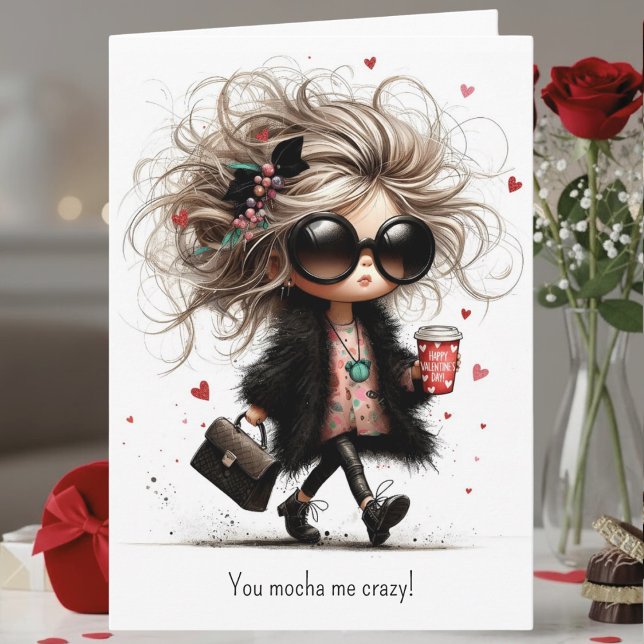 Cute Quirky Coffee Pun Mocha Me Crazy Valentine's  Holiday Card (Creator Uploaded)