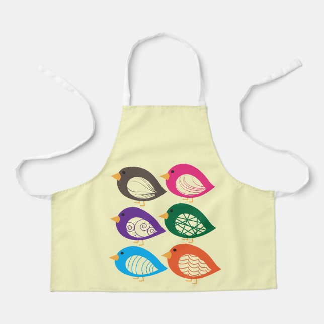 Cute quirky colorful birds apron (Front)