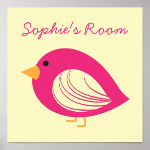Cute quirky colorful birds poster