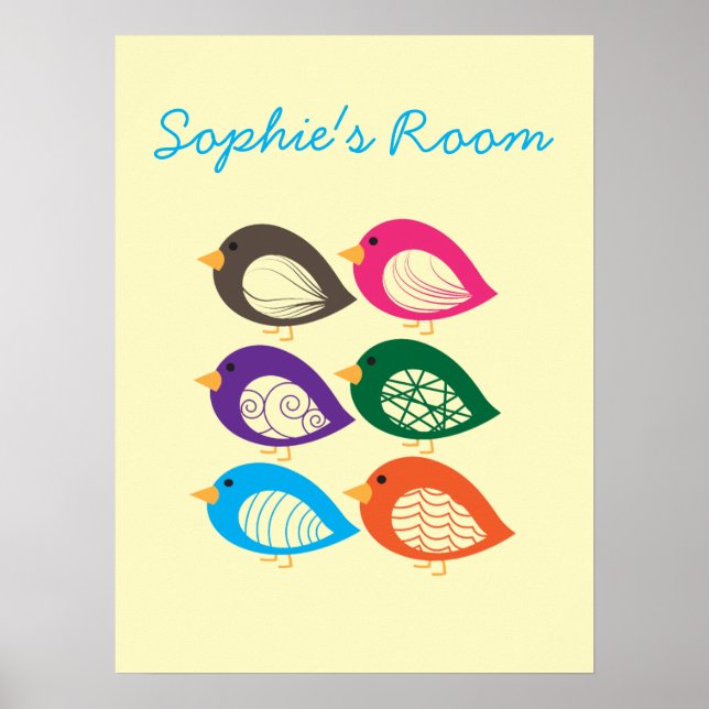 Cute quirky colorful birds poster (Front)