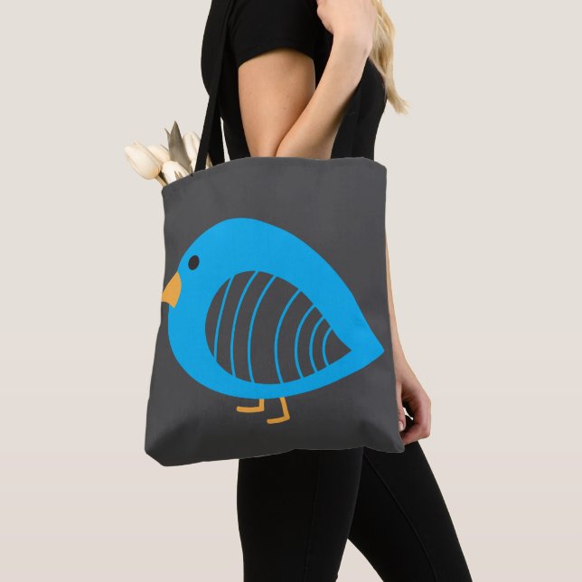 Cute quirky colorful birds tote bag (Close Up)