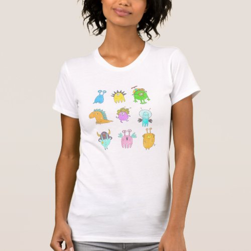 Cute Quirky Colorful Monster Cartoon Drawings T_Shirt