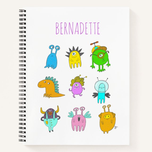 Cute Quirky Colorful Monster Cartoon Personalized Notebook (Front)