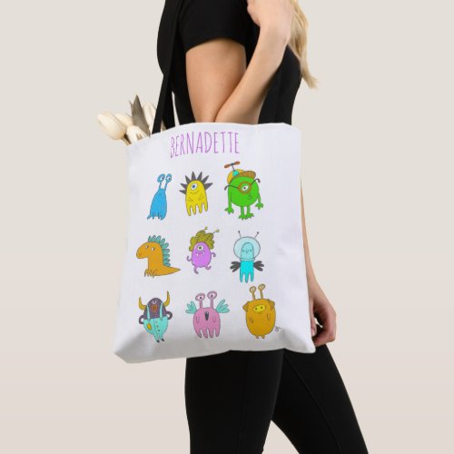 Cute Quirky Colorful Monster Cartoon Personalized Tote Bag