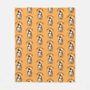 Cute Quirky Crazy Cat Lady Pattern Yellow Fleece Blanket