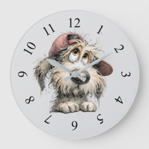 Cute Quirky Dog Drawiing Large Clock